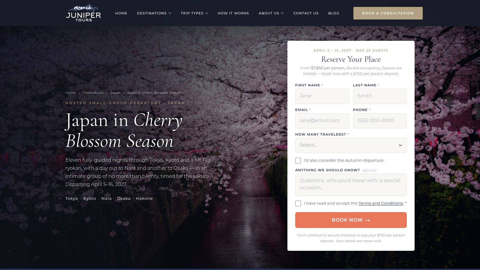 Juniper Tours Japan in Cherry Blossom Season
